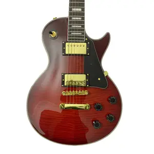 LP electric guitar, flame wood veneer, HH pickup, gold hardware, cherry wood heart-shaped body, rosewood fingerboard, 22 frets, 6 strings