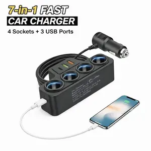 120W Fast Car Charger Adapter with 4 Sockets, 7-in-1 Power Splitter with 2 PD & 2 QC3.0 USB Ports, Super Fast Charging Station for 12V/24V Car Truck SUV Accessories