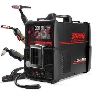 PUWU CT-418PRO Plasma Cutter Welder Gas MIG/Gasless MIG/HF TIG/Stick/CUT 5 in 1 Aluminum Welding Machine 110V/220V Dual Voltage IGBT Inverter LED Display MP200 Multi Process Welder with Accessories