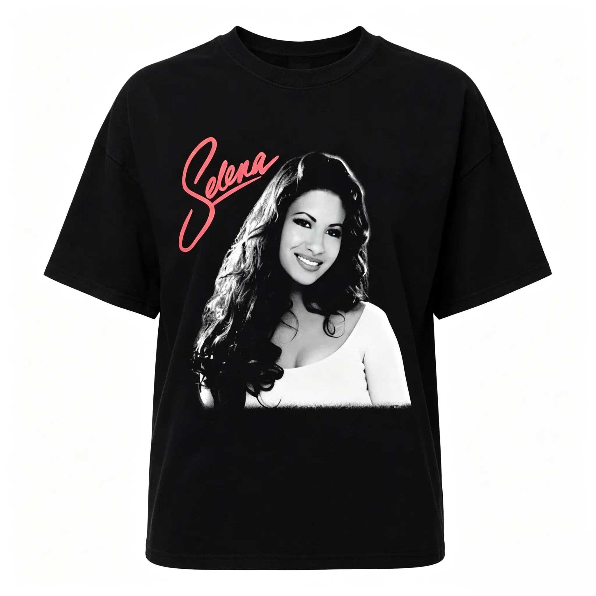 Plus Size Selena Shirt Vintage Unisex Short Sleeve T-Shirt In All Black Color. The Fabric Is Comfortable, Making It The Best Gift For Friends And Fans Top Womenswear