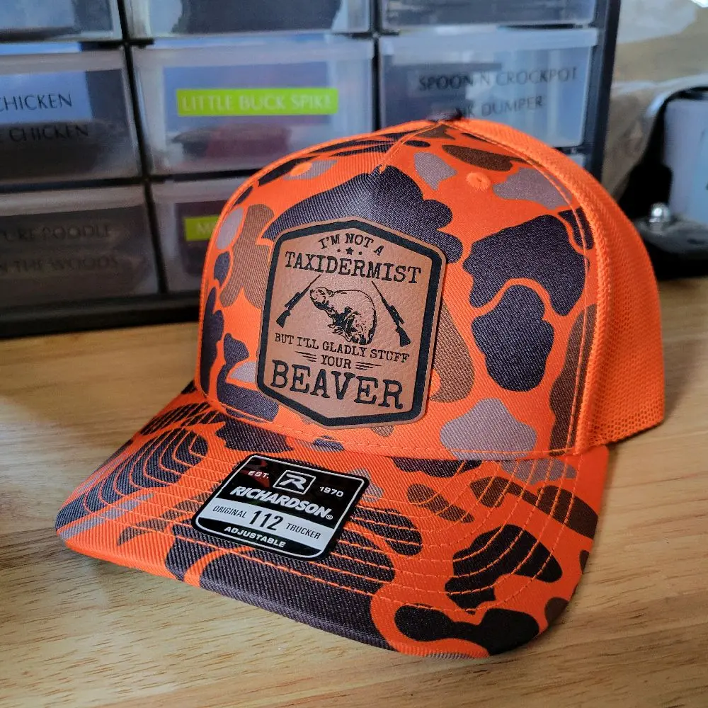 Camo Hat for Adults - Adjustable Lost Brand Model 112/168, Camo Hats Design, Playful "I'm Not A Taxidermist But I'll Gladly Stuff Your Beaver" Slogan, Western Style