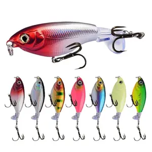 5PCS- Whopper Fishing Lure for Bass Popper Top Water Fishing Lures with Floating Rotating Tail Barb Treble Hooks in Saltwater Freshwater Plopping Lures Kit