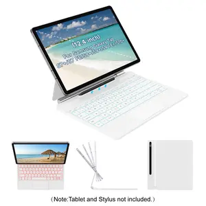accrosoo for Samsung Galaxy Tab S10+ Plus/S9+ Plus/S9 FE+ Plus/S8+ Plus/S7+ Plus/S7 FE 12.4" Tablet Keyboard Case,Magnetic Floating Cantilever, Multi-Function Touchpad,7 Backlits,S Pen Holder,White