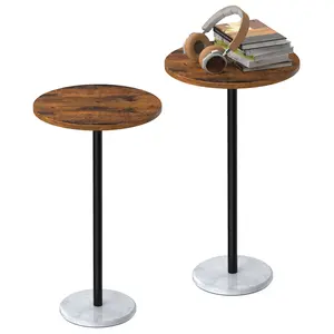 2pcs Round Side Table Small End Table, Modern Accent Table Pedestal Drink Table with Marble Base, Drink Side Table Coffee Table, for Sofa Couch Chair Patio