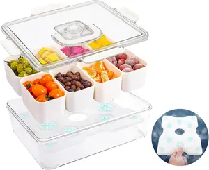 Sturdy Silicone Snackle Box Container - 8-Compartment Divided Snack Tray with Lid, Handle, Reusable Ice Pack, Indoor Kitchen Sandwich Preserving Container