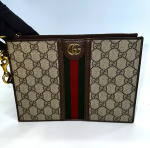 Pre-owned Gucci Ophidia GG Supreme Canvas Leather Clutch Bag D0051