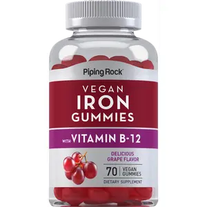 Piping Rock Iron Gummies Supplement | 70 Count | For Women and Men | with Vitamin B12 | Grape Flavor | Vegan, Non-GMO, Gluten Free