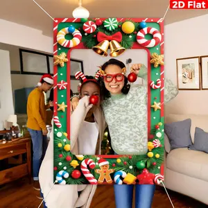 Large Christmas Photo Booth Frame, Giant 180.09x89.92 Cm Silhouette Banner, Durable Indoor Outdoor Holiday Party Decor, Winter Wonderland Background, Photo Backdrops