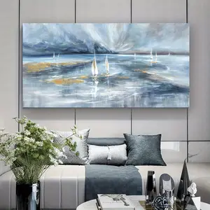 Framed Ocean Inspired Photo Print - Ocean Inspired Design, Artistic Sunrise Sailboat Beach with Blue Waves, Large Modern Contemporary Artwork, Ready-to-Hang Art Wall Decoration for Home