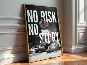 Muhammad Ali No Risk No Story Motivational Poster - Iconic Boxing Wall Art, Vintage Sports Print for Gym, Office & Man Cave Decor ( Unframed - Print Only )