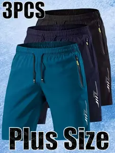 3-Pack Men's Plus Size Sport Shorts, Ice Feel Quick-Dry, Loose Fit, Summer High Elastic, Breathable, Ideal for Sports, Outdoor, Daily Wear, Lightweight Breathable Shorts, Athletic Wear Shorts