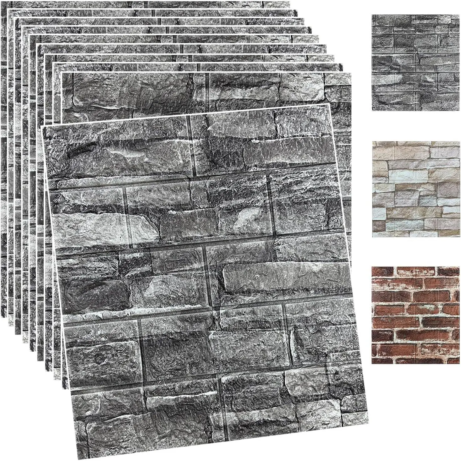20 count 3D Wall Panels Peel and Stick  3D Brick Wallpaper Peel and Stick Black Faux Stone Wall Panel Self-Adhesive Wallpaper (20PCS, Black)