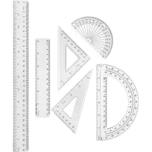 1 Set Plastic Clear Math Set Includes Protractor Triangle Rulers 12 Inch 6 Inch Straight Geometry Transparent Ruler Measuring Tool for School Office Home Supplies(Clear)