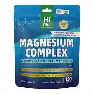 Hiplus Magnesium Complex 1200mg Dietary Capsules - 10 Forms of Elemental Magnesium, Fitness Supplement, Bone Health & Muscle Support, Non-GMO Mineral Supplements, 120 Count