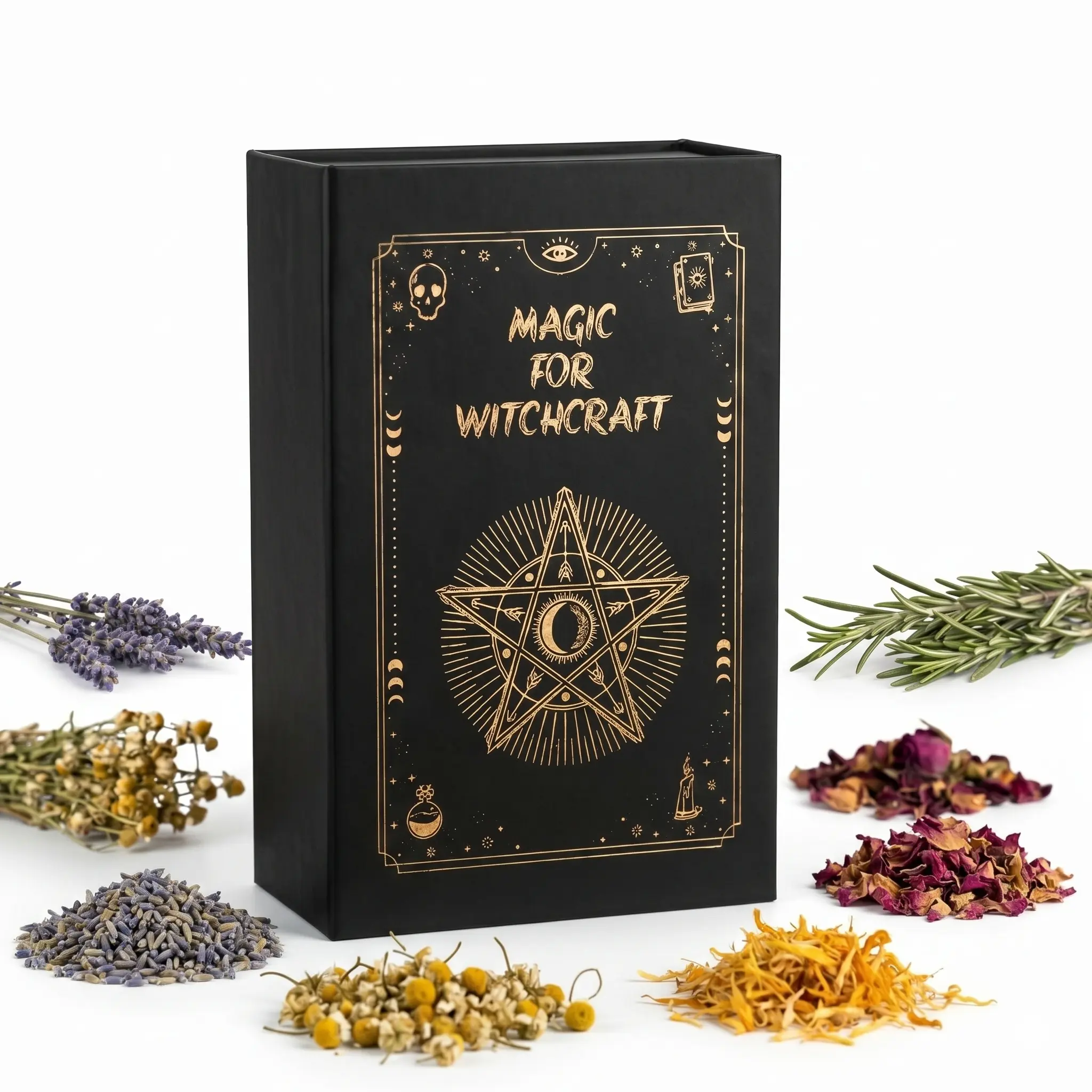 60-Pcs Unisex Witchcraft Herbal Master Kit - Authentic Organic Dried Flowers, Sacred Altar Supplies in Luxury Book Box, Witchy Stuff Best Set of Supplies for Beginners & Experts, Christmas Gift