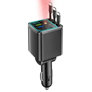 7 in 1 Car Fast Charger with One Retractable Fast Charging Cable, USB Type-C Power Adapter Retractable Phone Charger With Roof Starlight For IOS Android Phones, Fast Charging Solution, Retractable Car Chargers