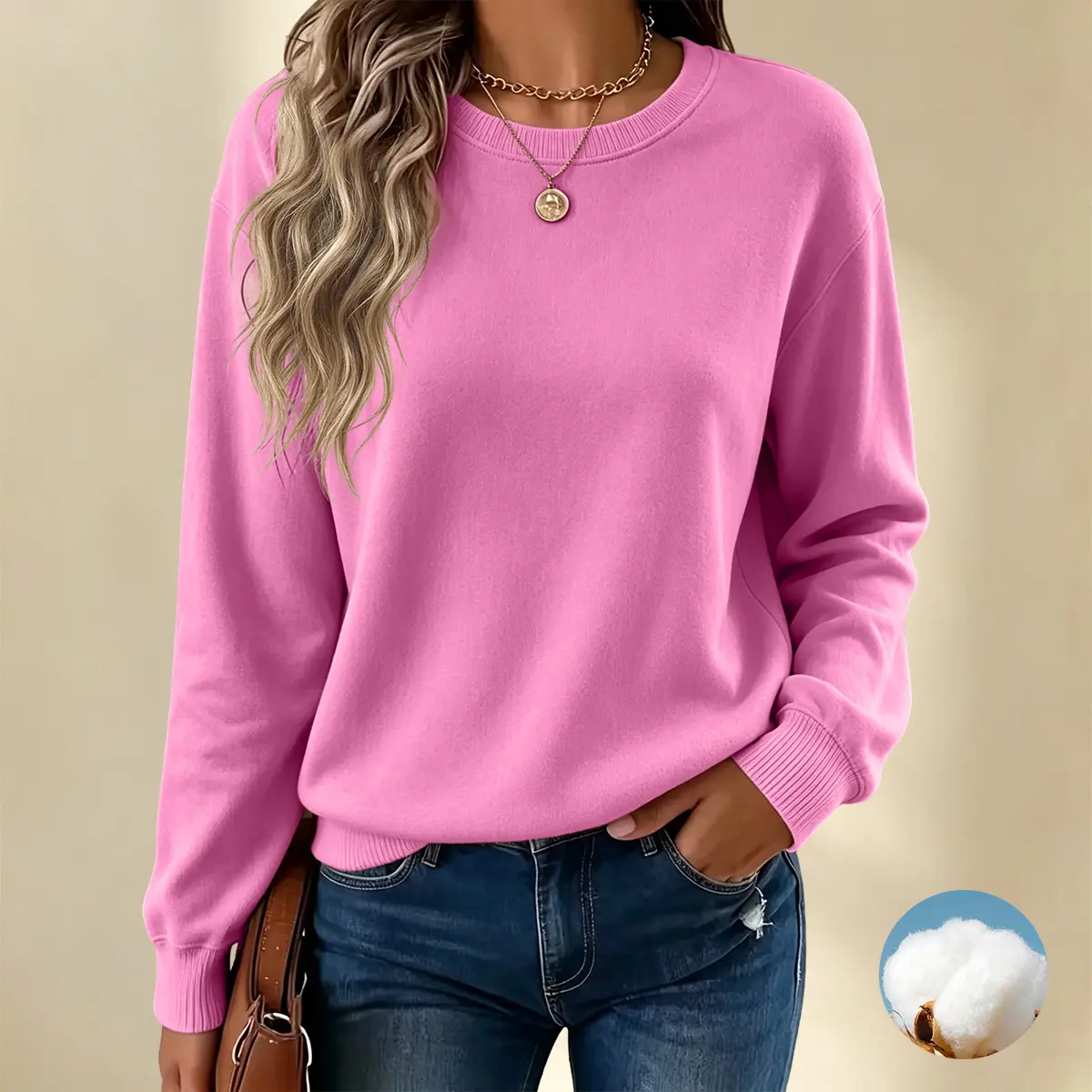 Women’s crewneck loose sports top, a versatile pullover for everyday wear in spring and autumn, suitable for casual daily outfits, fashionable women’s apparel.
