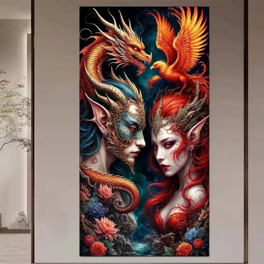 1 set DIY diamond painting kit, 5D diamond art kit, DIY decoration dragon, phoenix, fairy mosaic, diamond art, DIY art home decoration.