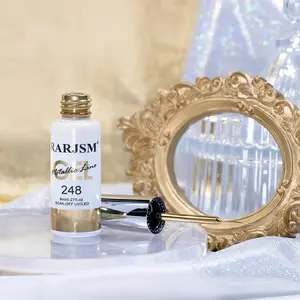 Metallic Nail Art Gel Liner Bronze Gold Mirror Chrome 3D Effect Gel Nail Polish 8ml Build in Thin Brush Metal Painted Drawing Striper Painting Gel Polish Soak off Curing Requires for Home Salon