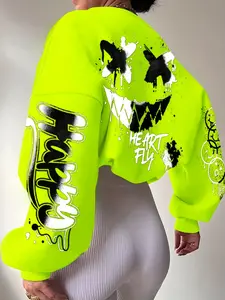 Women's Fall Winter Drop Shoulder Round Neck Fashion Sweatshirt, Casual Streetwear Sweatshirt, Casual Fitted Letter Pattern, Stylish Ladies' Clothing, Graphic Sweatshirts