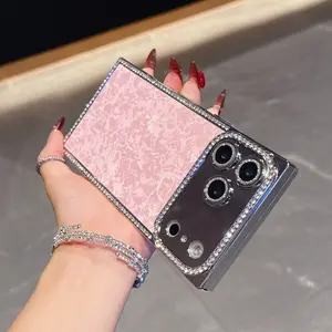 Shell Pattern Square Aesthetic Case Cover | Plated Diamond Edge | Full Shockproof Protector for iPhone 17 16 15 14 Pro Max | 5 Colors
