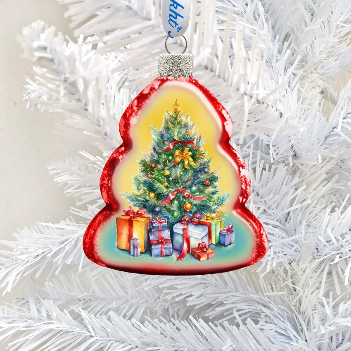 Designocracy 776028 Handmade Luxury Christmas Tree-Shaped Ornaments - Gold Satin, Iridescent Silver Mercury Glass, 3x2 in Ribbon-Enhanced Painting Decor, 0.8 lbs Gift-Boxed Home & Holiday Spirit Supplies