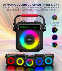 Karaoke Machine 2 Wireless Microphones, Portable Bluetooth Speaker w/PA System for Adults & Kids with LED Lights, Bass/Treble Adjustment, Supports REC/TWS/FM/AUX/USB/IF Card for Party