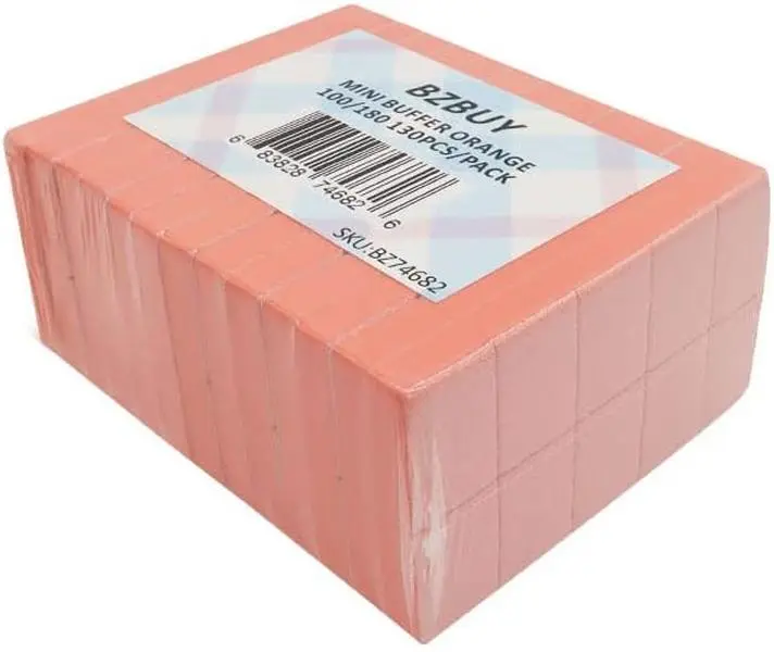 Bzbuy Compact Mini Orange Nail Buffer Block File - 100/180 Grit Dual-Grit Sides, 130-Piece Salon Tool, Nail Supplies Equipment, On-the-Go Manicure Smoothing Care, Nail Tools