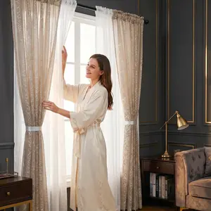 Curtain Club 6pcs 52x84 Inch Rod Pocket Curtain Combo Set, 4 Pcs [XX] Silver Hot Stamping Sheer Curtains + 2 Pcs 540D Chenille Strip Curtains, Dual Fabric Window Drapes for Bedroom Living Room Home Decoration FT5001 L39, Light Filtering Curtains