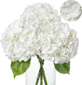 White Hydrangea Artificial Flowers - 3Pcs 22.44In Large Faux Hydrangea Flowers, Latex Real Touch Flowers Fake Hydrangeas for Home Decor Wedding Party Centerpieces Floral Arrangements
