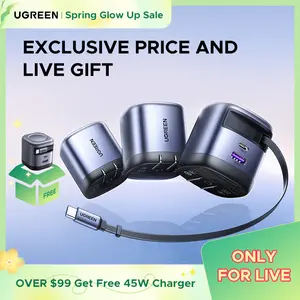 【LIVE ONLY】UGREEN 45W/65W/100W 3 in 1 Compact GaN Charger, Retractable USB C Fast Wall Charger with Foldable Plug, Compatable for iPhone 17/16 Series, Galaxy, Pixel, iPad-Cellphone Electronic portable charger,TikTokShopBlackFriday ,TikTokShopHolidayHaul