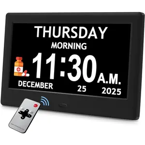 7'' Dementia Clock For Seniors, Large Display Digital Clock With Date, Time, Day Of Week for Elderly Memory Loss Alzheimer, 1024*600P HD, 10 Reminders & 6 Alarms, Auto Dimming & DST, Remote Control