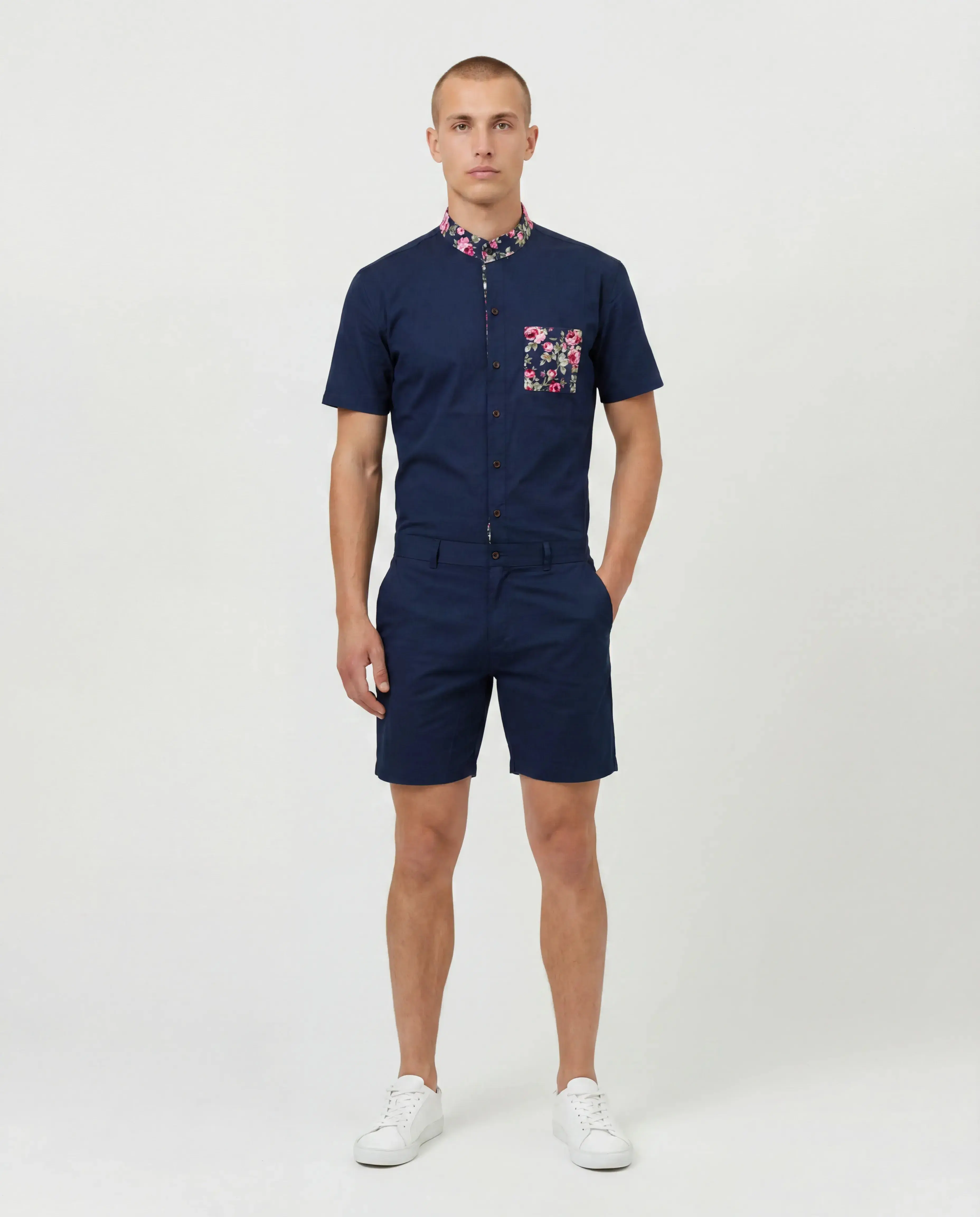 Navy Rosè Romper - Men's Romper with Zippered Front Side Pockets & Comfortable Waistband for Casual Wear