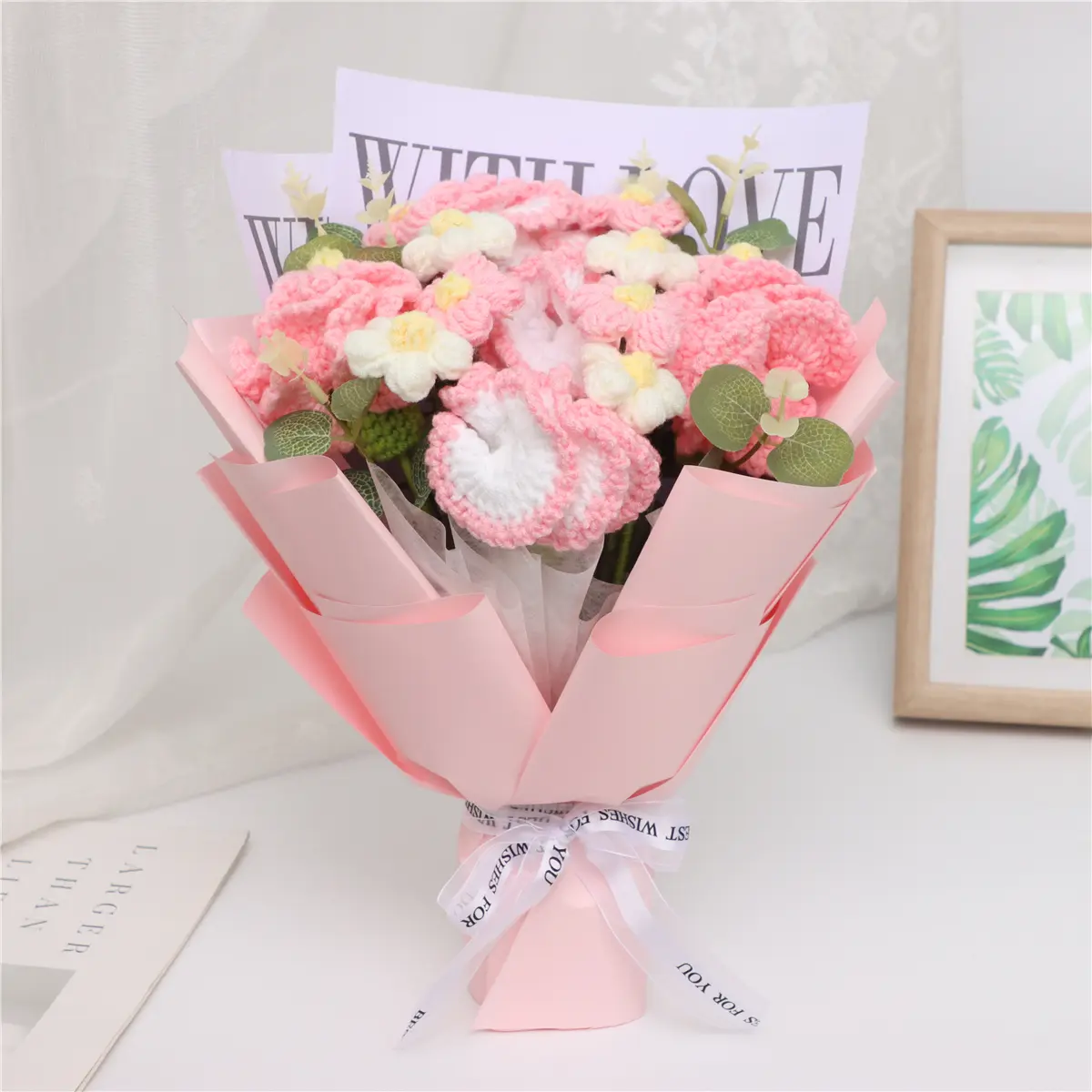 Handmade Crochet Carnation Bouquet, Artificial Flower Arrangement, Decorative Flowers Bouquet, Artificial Flower Decoration, Perfect for Weddings, Birthdays, Holidays, Valentine's Day, Home Decor