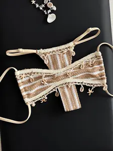 Women's Striped Print Bikini Swimsuit Set, Spring Summer Beachwear, Sexy Backless Triangle Swimwear, Style Vacation, Beach Bathing Suit