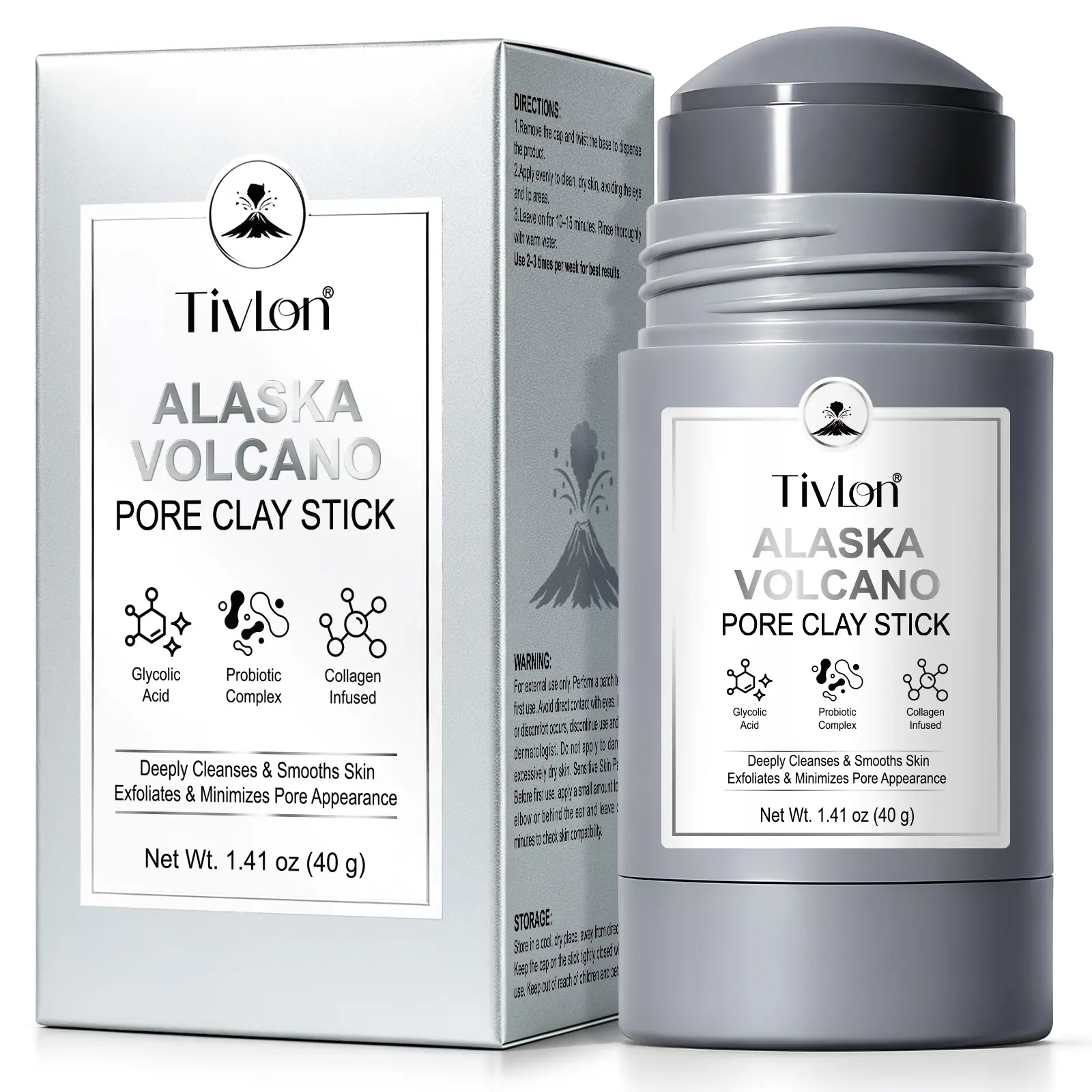 Tivlon Deep Pore Cleansing Blackhead Remover Face Mask Stick, Mud Mask with Natural Alaska Volcano Clay, Gentle Exfoliating, Smoothing Skin, Non-Drying, Skincare Facial Mask,travel essentials sohochic