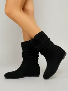 New Women's Fashion Comfortable Flat Boots, Daily Wear Boots, Velvety Feel, Perfect for Outdoors, Parties, Commuting, Versatile and Stylish