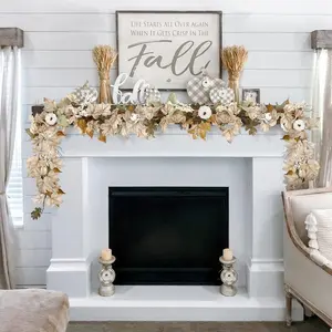Thanksgiving Maples Leaf Pumpkin Berry Garland, Fall Garland Mantle Fireplace Autumn Halloween Farmhouse Light Faux Ornaments