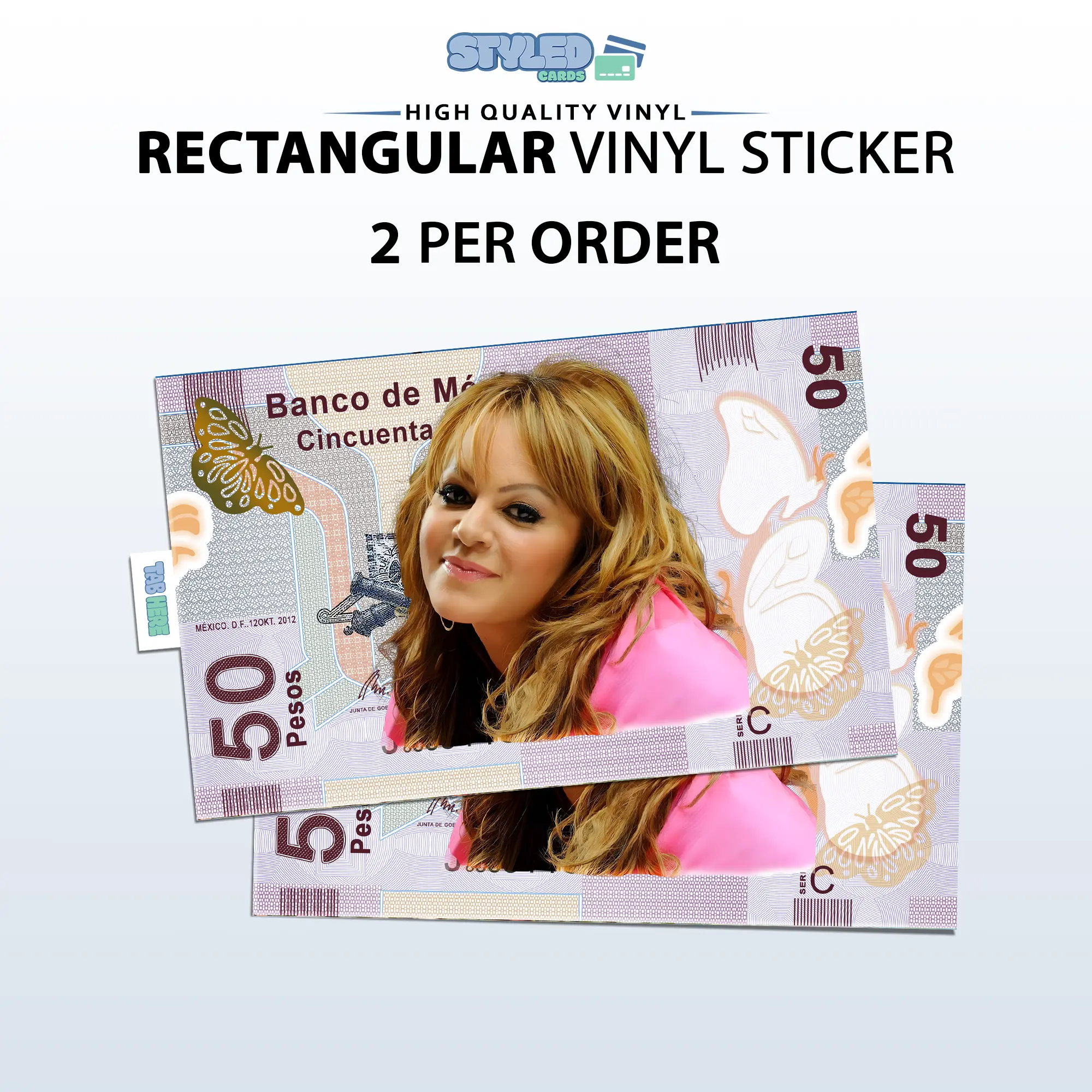 Jenni R 50 pesos rectangle vinyl sticker Jenni R 50 pesos rectangle vinyl sticker