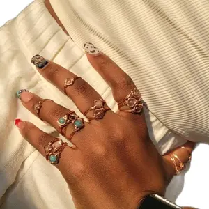 Natural Crystal Copper Mini Rings, 4-Piece Set for Jewelry Accessories