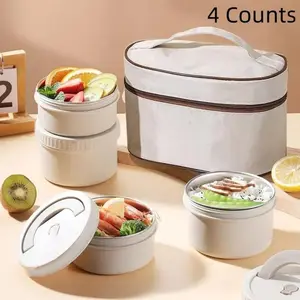 ONESHOWHOME 4 Stainless Steel Lunch Boxes & Insulated Bag Leak-proof Food Organizer Storage Container for Outdoor Office Camping Kitchen Tableware Picnicbasket