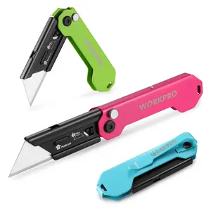 #Summervibes WORKPRO 3-Pack Folding Utility Knife, Razor Blade Knife with Safety Axis Lock, Quick Change Blade Box Cutter, EDC Pocket Knife with Belt Clip
