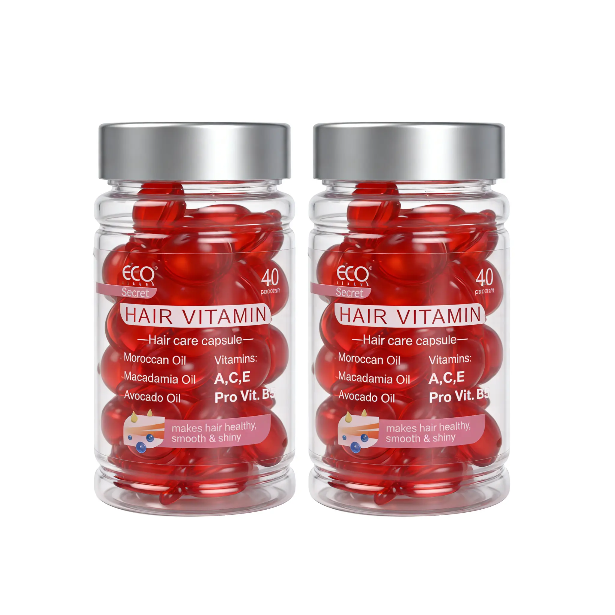 Eco Finest Hair Vitamin Oil Capsules - No Rinse Serum with Argan Macadamia & Avocado Oils Vitamins A E Pro B5 for Women & Men 80 Capsules leave-in care oil