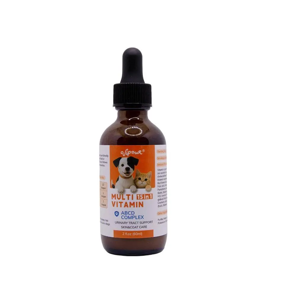 VIPOUR Multivitamin Liquid for Cats and Dogs 15-in-1 60ml Formula with Glucosamine and Cranberry Supports Urinary Tract Kidney Bladder Joints Skin and Coat Health Pet catnip  fun Pigeon Spill-Proof Feeding Containers Salmon Brown Rice Dog Food Sisal Rope