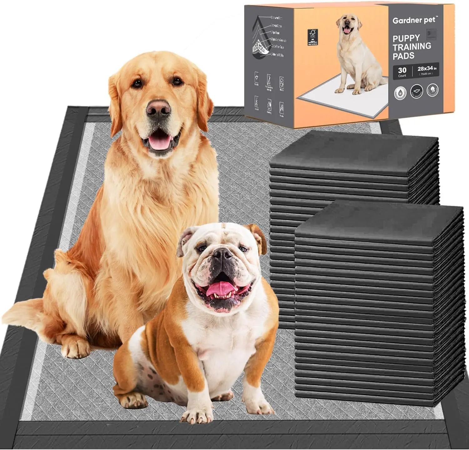 Charcoal Puppy Pads 28x34 Inches Extra Large Dog Pee Pads Odor-Control & Leak-Proof Disposable Pet Training Black New Edge-Wrapping Thicken Potty Pad for Dogs, Cats, Rabbits