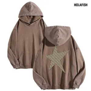Holafish Womens Trend Printed Hoodie Unisex Oversized Heavyweight Vintage Sweatshirt Hooded Winter Warm Streetwear Loose Fit Streetwear Casual Asymmetrical Statement Tops summervibes