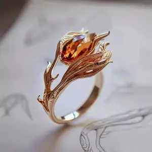 🔥 Phoenix Flame Filigree Ring - Orange Crystal Statement Jewelry men