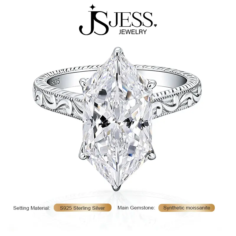 【Vintage Carve Ring】3CT Dutch Marquise D Color VVS1 Moissanite Ring 7*14mm |  S925 Sterling Silver / Platinum / 18K Gold Plated Engagement Ring For Women