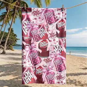 A Dr Pepper Pink Bow Cherry Soda All-over Printed Beach Towel, Absorbent Breathable Towel, Oversized, Skin-friendly, Quick-drying, Perfect for Beach and Pool Leisure, Ideal for Summer Trips, Outdoor Picnics