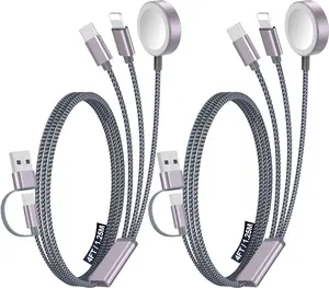 2 Pack Upgraded 3-in-2 USB-C Cable for Apple Watch Charger & iPhone Charger USB-C Multi Fast Charging Cable Compatible with iWatch Ultra/SE/10/9/8/7/6/5/4/3/2/1 & iPhone 17/16/15/14/13/12/11/Galaxy S23-4FT